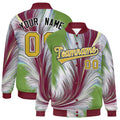 Custom Crimson Feather Fluid Graffiti Satin Full-Snap Varsity Jacket - F