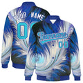 Custom Royal Blue Feather Fluid Graffiti Satin Full-Snap Varsity Jacket - F