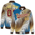 Personalized Brown Feather Fluid Graffiti Satin Full-Snap Varsity Jacket - F