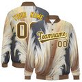 Custom Light Brown Feather Fluid Graffiti Satin Full-Snap Varsity Jacket - F