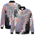 Personalized Black Feather Fluid Graffiti Satin Full-Snap Varsity Jacket - F