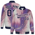 Custom Black Feather Fluid Graffiti Satin Full-Snap Varsity Jacket - F