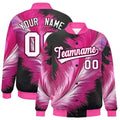 Custom Pink Feather Fluid Graffiti Satin Full-Snap Varsity Jacket - F