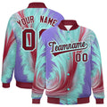 Personalized Crimson Feather Fluid Graffiti Satin Full-Snap Varsity Jacket - F