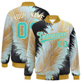 Custom Old Gold Feather Fluid Graffiti Satin Full-Snap Varsity Jacket - F