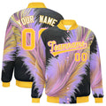 Custom Gold Feather Fluid Graffiti Satin Full-Snap Varsity Jacket - F