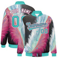 Custom Bright Green Feather Fluid Graffiti Satin Full-Snap Varsity Jacket - F