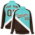 Personalized Bright Green & Brown Diagonal Stripe Satin Full-Snap Varsity Jacket - F