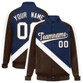 Personalized Navy & Brown Diagonal Stripe Satin Full-Snap Varsity Jacket - F