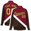 Personalized Crimson & Brown Diagonal Stripe Satin Full-Snap Varsity Jacket - F