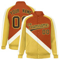 Custom Texas Orange & Khaki Diagonal Stripe Satin Full-Snap Varsity Jacket - F
