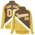 Personalized Light Brown & Khaki Diagonal Stripe Satin Full-Snap Varsity Jacket - F