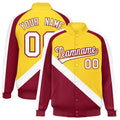 Custom Gold & Crimson Diagonal Stripe Satin Full-Snap Varsity Jacket - F