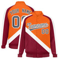 Personalized Orange & Crimson Diagonal Stripe Satin Full-Snap Varsity Jacket - F