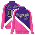 Custom Purple & Pink Diagonal Stripe Satin Full-Snap Varsity Jacket - F