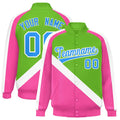 Personalized Green & Pink Diagonal Stripe Satin Full-Snap Varsity Jacket - F