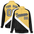Personalized Khaki & Black Diagonal Stripe Satin Full-Snap Varsity Jacket - F