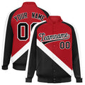 Custom Red & Black Diagonal Stripe Satin Full-Snap Varsity Jacket - F
