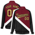 Custom Crimson & Black Diagonal Stripe Satin Full-Snap Varsity Jacket - F