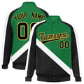 Personalized Kelly Green & Black Diagonal Stripe Satin Full-Snap Varsity Jacket - F