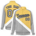 Custom Khaki & Gray Diagonal Stripe Satin Full-Snap Varsity Jacket - F
