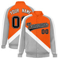 Custom Orange & Gray Diagonal Stripe Satin Full-Snap Varsity Jacket - F