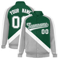 Personalized Green & Gray Diagonal Stripe Satin Full-Snap Varsity Jacket - F