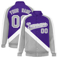 Custom Purple & Gray Diagonal Stripe Satin Full-Snap Varsity Jacket - F