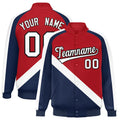 Custom Red & Navy Diagonal Stripe Satin Full-Snap Varsity Jacket - F