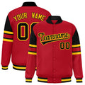 Personalized Red Color Block Satin Full-Snap Varsity Jacket - F