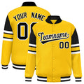 Custom Yellow Color Block Satin Full-Snap Varsity Jacket - F