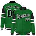 Personalized Green Color Block Satin Full-Snap Varsity Jacket - F
