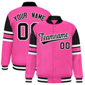Custom Pink Color Block Satin Full-Snap Varsity Jacket - F