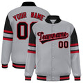 Custom Gray Color Block Satin Full-Snap Varsity Jacket - F