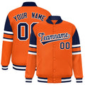 Custom Orange Color Block Satin Full-Snap Varsity Jacket - F