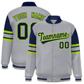 Custom Gray Color Block Satin Full-Snap Varsity Jacket - F