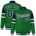 Custom Green Color Block Satin Full-Snap Varsity Jacket - F