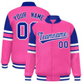 Custom Pink Color Block Satin Full-Snap Varsity Jacket - F