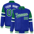Custom Royal Blue Color Block Satin Full-Snap Varsity Jacket - F