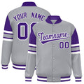 Custom Gray Color Block Satin Full-Snap Varsity Jacket - F