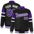 Personalized Black Color Block Satin Full-Snap Varsity Jacket - F