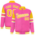 Custom Pink Color Block Satin Full-Snap Varsity Jacket - F