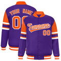 Personalized Purple Color Block Satin Full-Snap Varsity Jacket - F