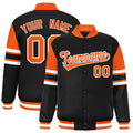 Custom Black Color Block Satin Full-Snap Varsity Jacket - F