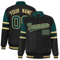 Custom Black Color Block Satin Full-Snap Varsity Jacket - F