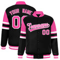 Custom Black Color Block Satin Full-Snap Varsity Jacket - F