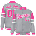 Custom Gray Color Block Satin Full-Snap Varsity Jacket - F
