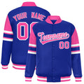 Custom Royal Blue Color Block Satin Full-Snap Varsity Jacket - F