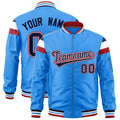 Custom Powder Blue Navy-White Varsity Full-Zip Shoulder Color Block Letterman Bomber Jacket