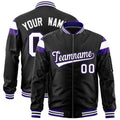 Custom Black Purple-White Varsity Full-Zip Shoulder Color Block Letterman Bomber Jacket